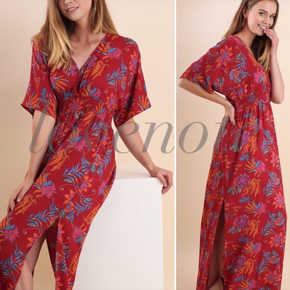 ☀️☀️Lined Short Sleeve Floral Maxi Dress Cotton - Picture 2 of 4